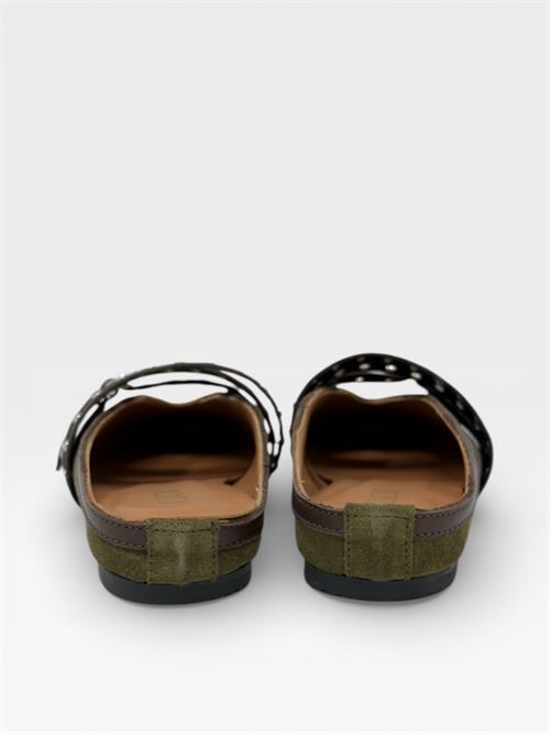 Sabot in suede verde con cinturini borchiati IL LACCIO | 5321VELOURBOSCO/MOUSSECIOCCO